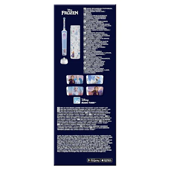 Oral-B Disney Frozen Pro Kids 3+ elektrische tandenborstel, verpakking benadrukt dat deze door tandartsen wereldwijd als nummer 1 wordt gebruikt.