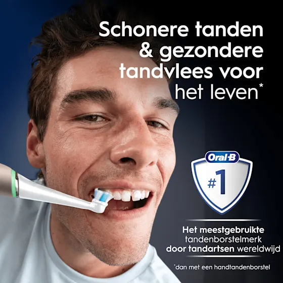 Oral-B iO 10 Ultimate Eclipse Gold tandenborstel, inclusief oplaadstation, reisetui en opzetborstelbeschermer.
