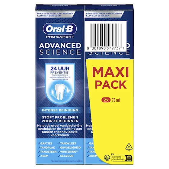 Oral-B Pro-Expert Advanced Science tandpasta maxi-pack 2x75 ml, 24 uur preventie.
