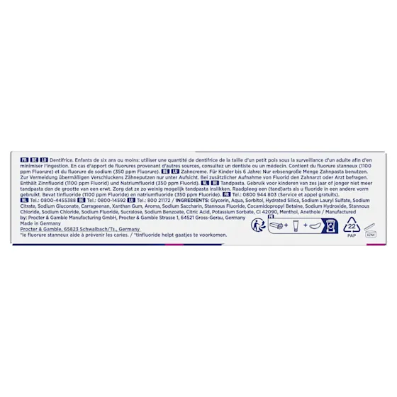 Oral-B Pro-Junior 6-12 tandpasta, met de claim 'Stopt vroege gaatjes en beschermt de dichtheid van de tanden'.
