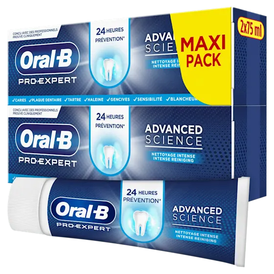 Oral-B Pro-Expert Advanced Science tandpasta maxi-pack 2x75 ml, 24 uur preventie.