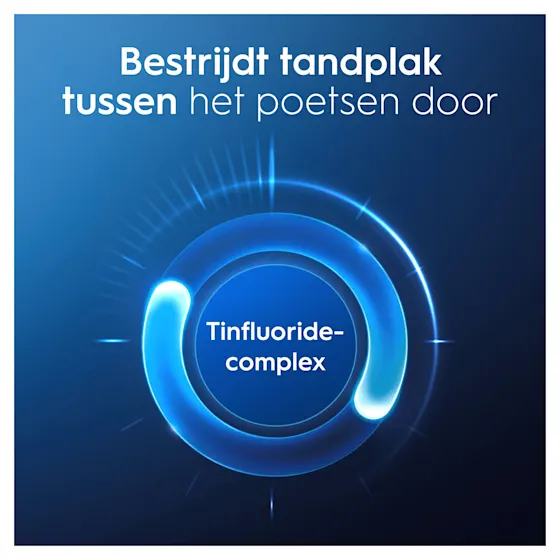 Oral-B Professional tandpasta, met de claim "Glazuurversterking vanaf de 1e poetsbeurt" prominent weergegeven op de verpakking.