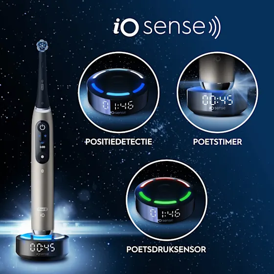 Oral-B iO 10 Ultimate Lunar Gold elektrische tandenborstel, special edition, met oplaad etui en iOsense magnetische oplader.