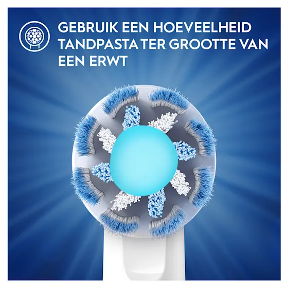 Oral-B Pro-Junior 6-12 tandpasta, met de claim 'Stopt vroege gaatjes en beschermt de dichtheid van de tanden'.