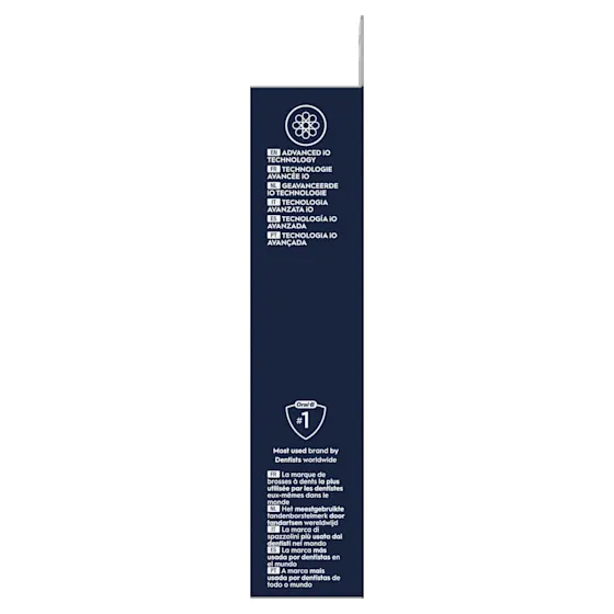 Oral-B iO, pakje van 8 borstelhoofden, zegt "Gentle Care, 100% gezonder tandvlees in 1 week".