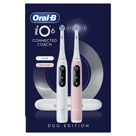Oral-B iO 6 Elektrische Tandenborstels Wit & Roze Duoverpakking + 8 Opzetborstels