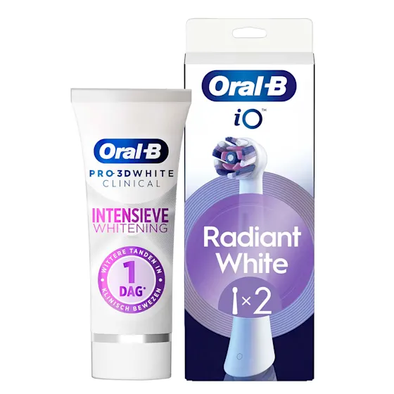 Oral-B Pro 3DW Clinical Intensieve Whitening Tandpasta en 2 Witte Opzetborstels Bundel