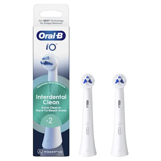 Oral-B iO opzetborstels voor interdentale reiniging, verpakking met 2 stuks.