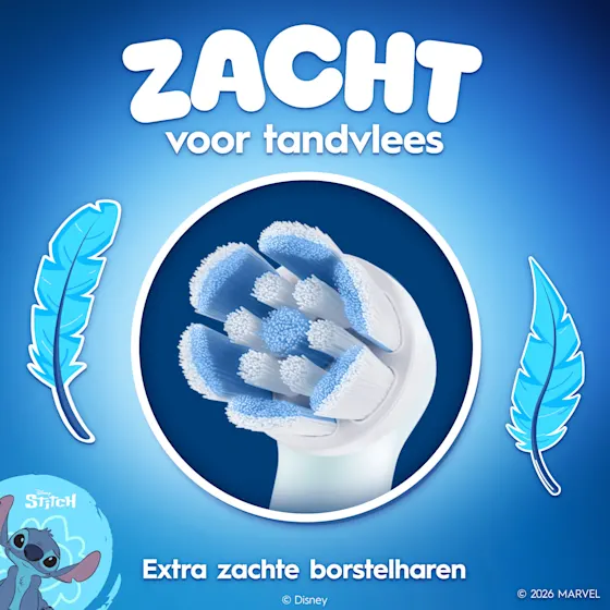 Oral-B iO Kids opzetborstels, Disney Stitch editie, 2 stuks, goedgekeurd door E.A.P.D. en geschikt voor kinderen van 6 jaar en ouder.