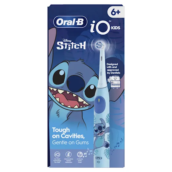 Oral-B iO Kids elektrische tandenborstel met Disney Stitch, aanbevolen voor 6+ jaar en goedgekeurd door EAPD.