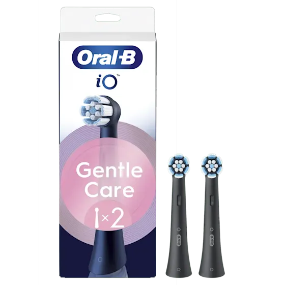 Oral-B iO Gentle Care opzetborstels, verpakking met de aanduiding 'Gentle Care' en '1 x 2' voor twee opzetborstels.