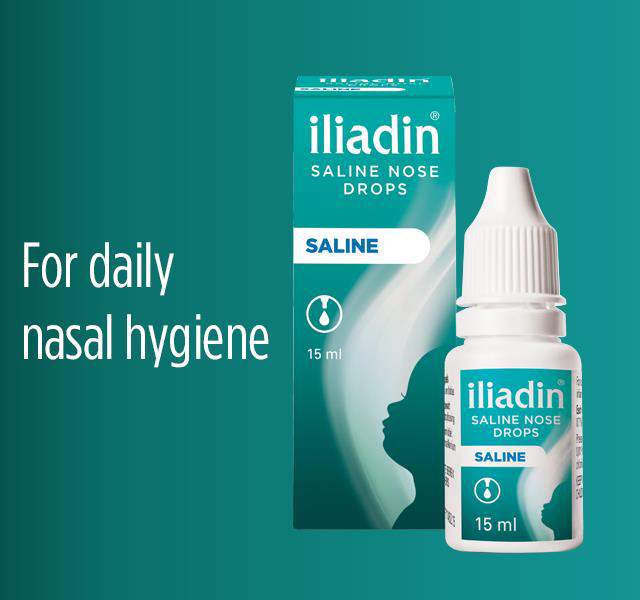 Iliadin Nose Drops with caption - Moisturise the nasal passages with the help of iliadin Saline Nose Drops