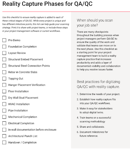 reality capture phases for qa/qc