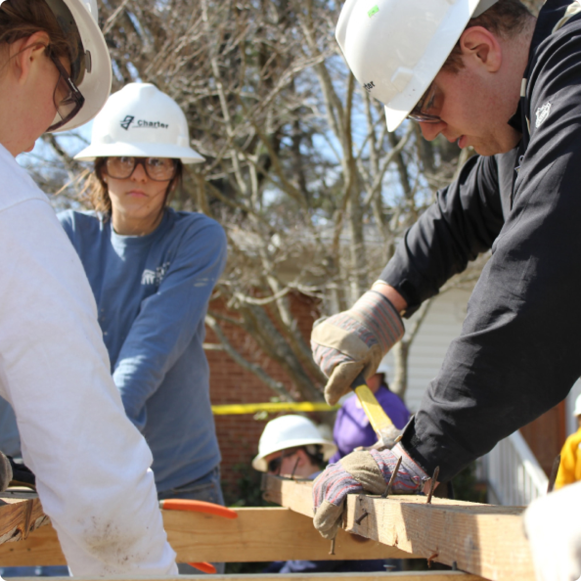 Volunteers doing construction work