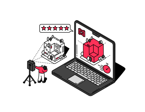 5 Stars Building Camera Laptop Icon Illustration