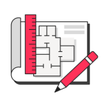 An illustration of a floorplan blueprint with ruler and pencil