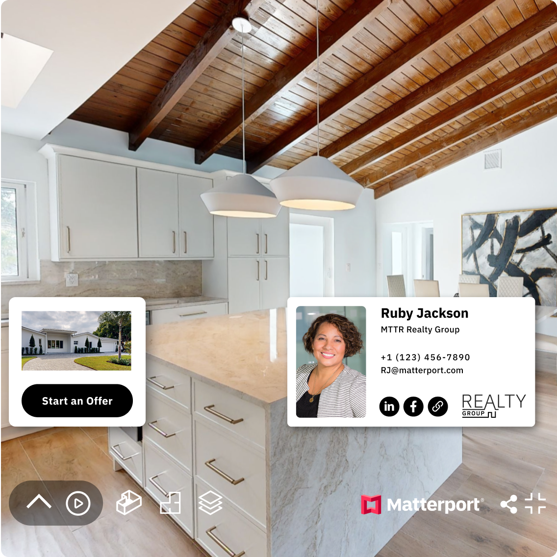 Matterport Model with business card and quick link