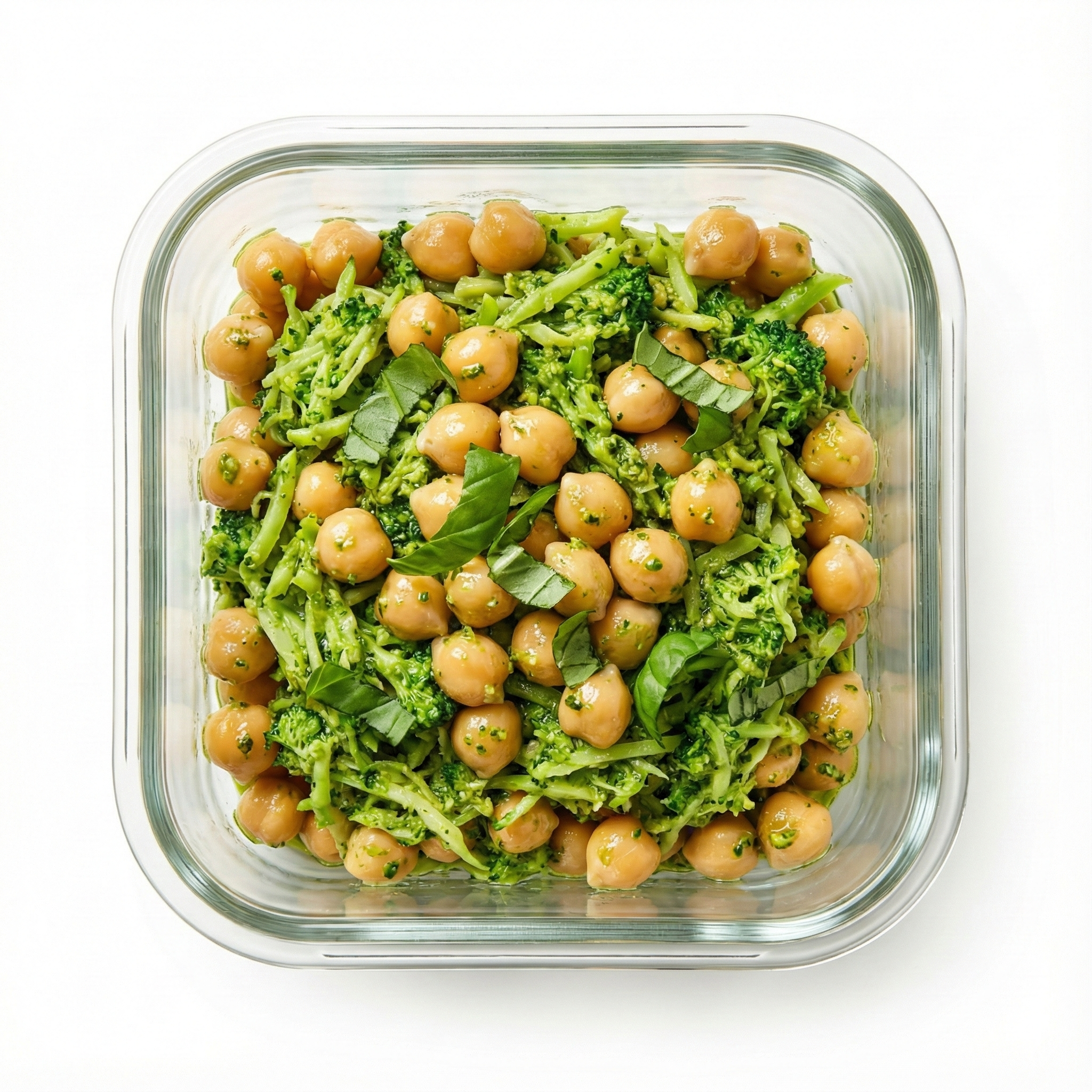 Garbanzos con brócoli al pesto