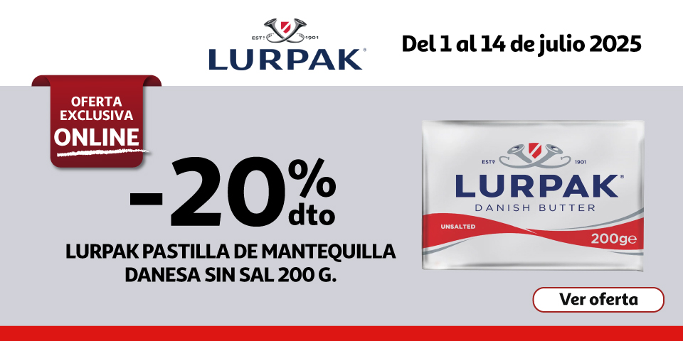 20% Dto. - LURPAK Pastilla de mantequilla danesa sin sal 200 g.