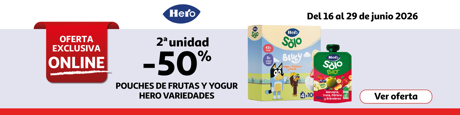 2ª Unid. al 50% - Pouches de frutas y yogur HERO