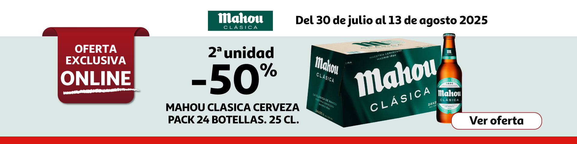 2ª al 50% - MAHOU CLASICA Cerveza pack 24 botellas