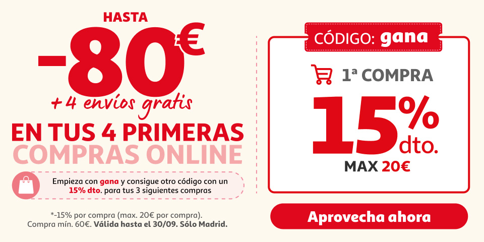 Disfruta 80€ de descuento en tus primeras compra online en Madrid y cuatro envío gratis