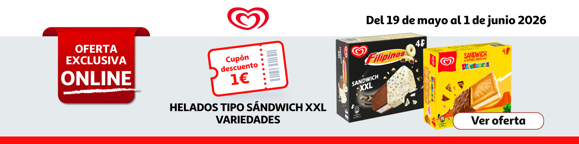 Cupón 1€ - Helados tipo sándwich XXL variedades