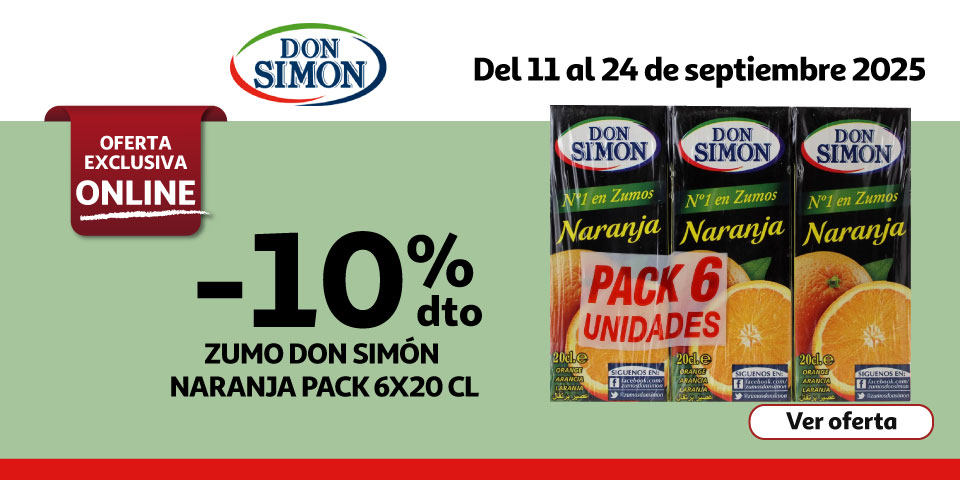 10%dto en zumo Don Simon naranja pack 6x20cl