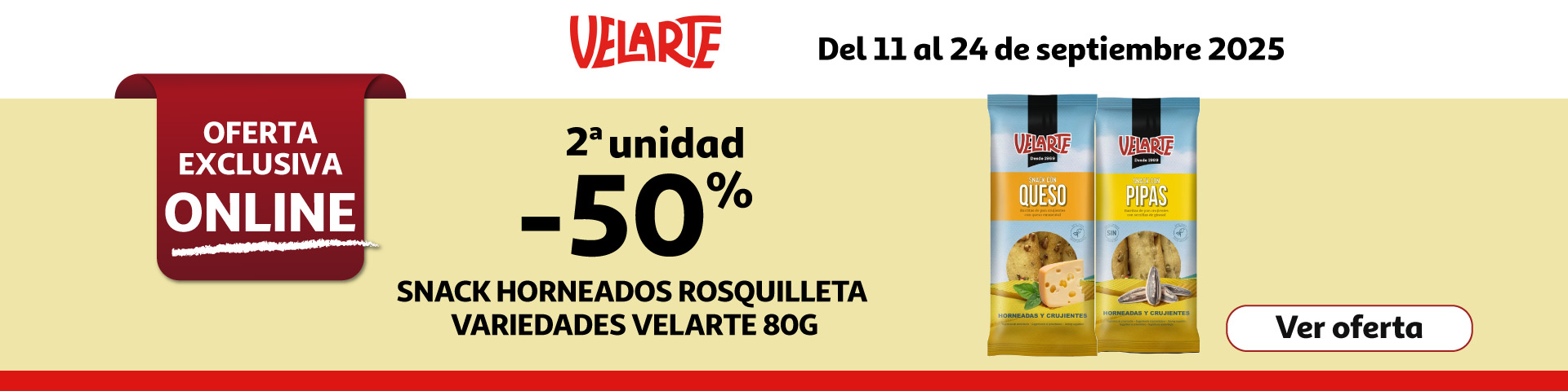 2º al 50% dto snaks horneados Velarte 80g