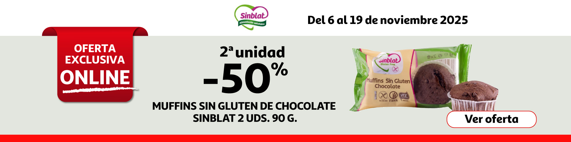 2ª al 50% - SINBLAT Muffins sin gluten de chocolate