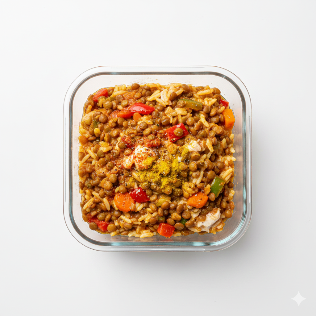 Lentejas con arroz y verduras al curry