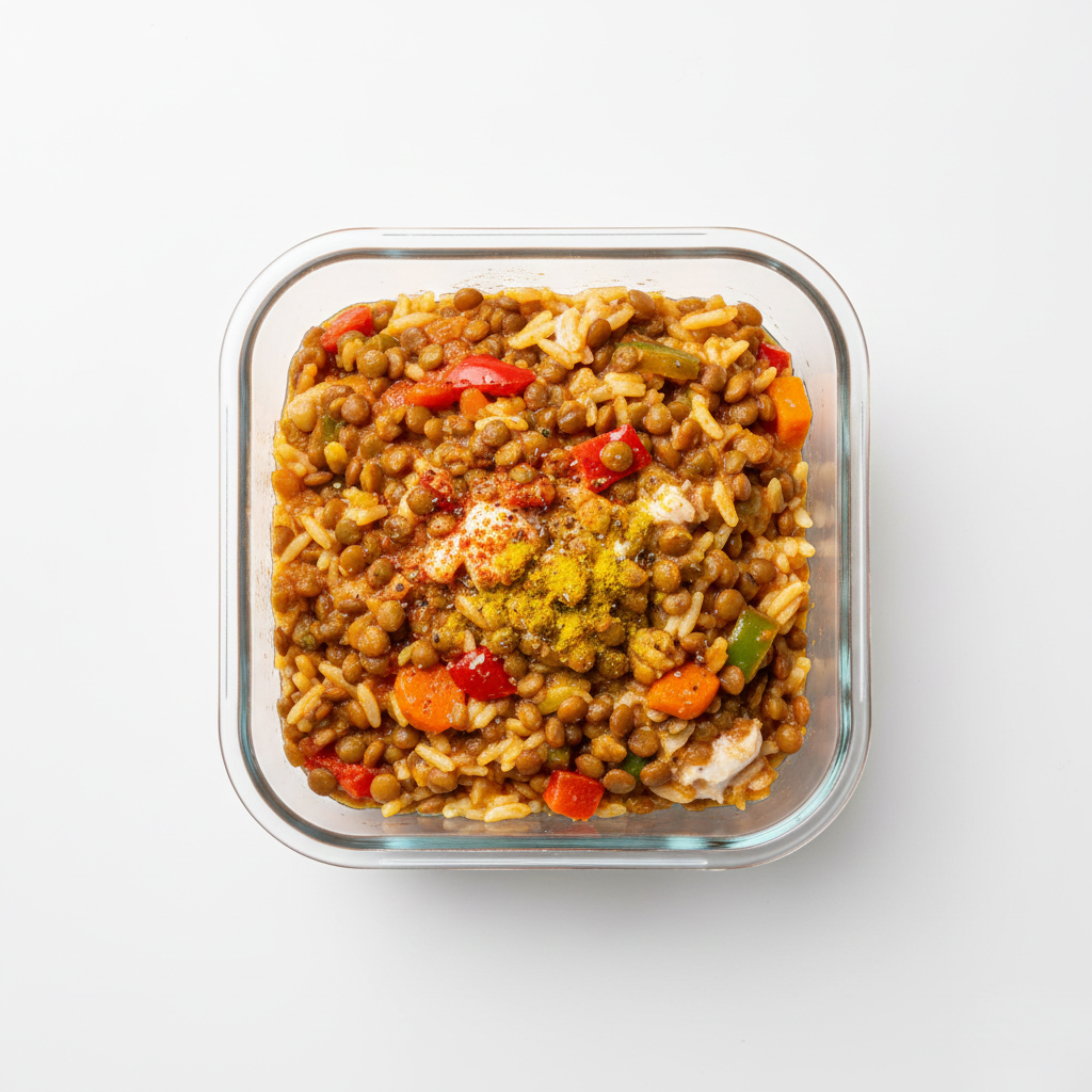 Lentejas con arroz y verduras al curry