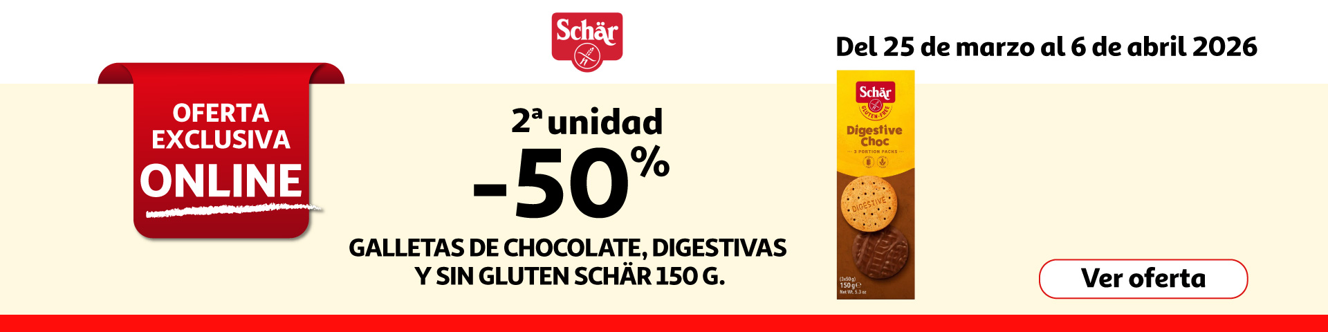 2ª Unid. al 50% - Galletas de chocolate, digestivas y sin gluten SCHÄR 150 g.