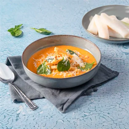 Receta de crema de potaje con chips de bacalao