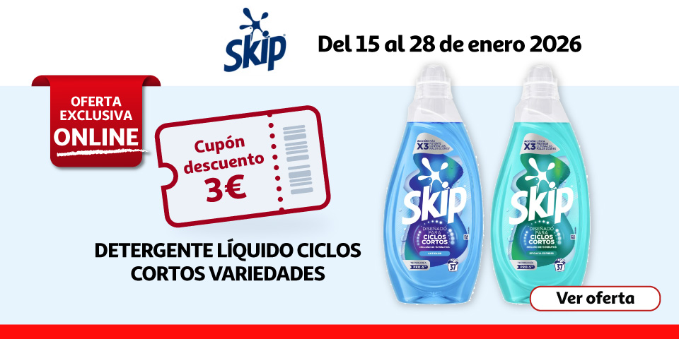 Cupón - Descuento 3€ Detergente líquido ciclos cortos SKIN 