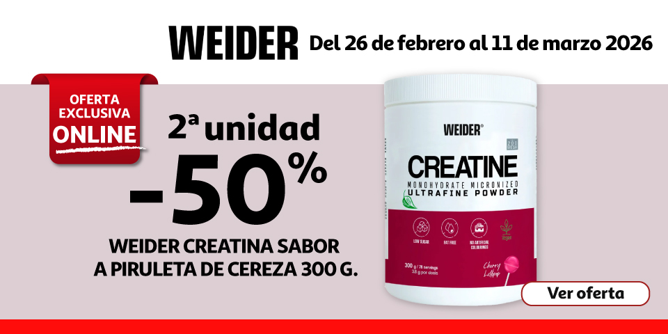2ª Unid. al 50% - WEIDER Creatina sabor a piruleta de cereza 300 g.