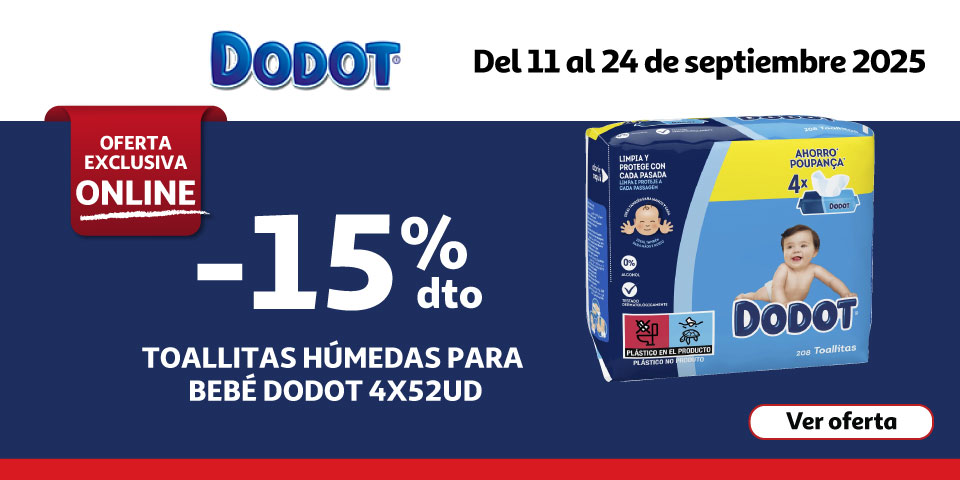 DODOT TOALLITAS MAINLINE 4X52 - 208 UDS.	10% DESCUENTO OFERTA ONLINE