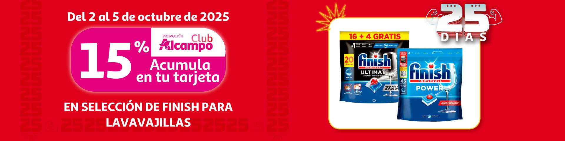 25 días - 15% en saldo con el Club comprando DETERGENTE FINISH 