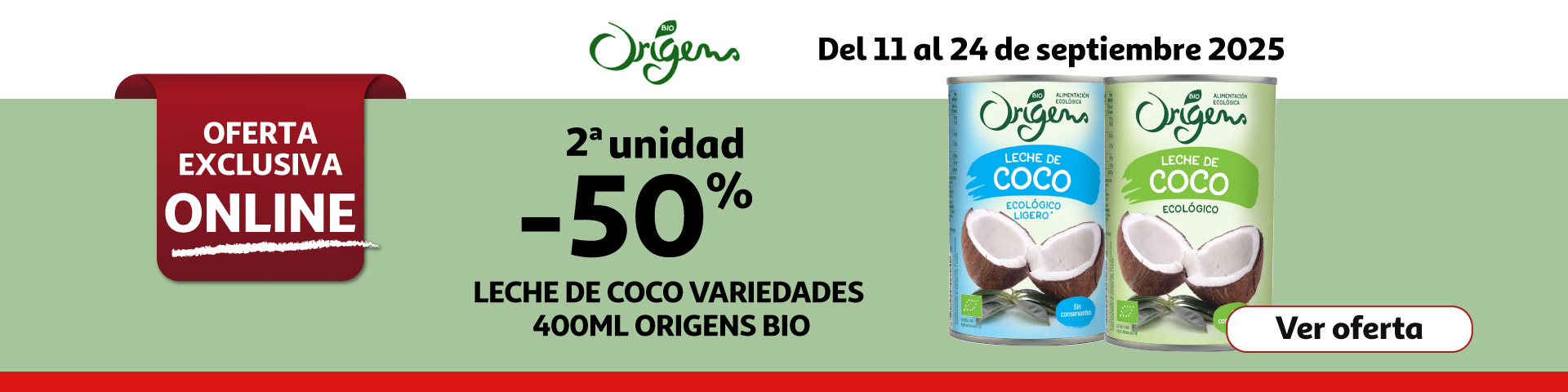 2º al 50% dto leche de coco bio Origens 400ml
