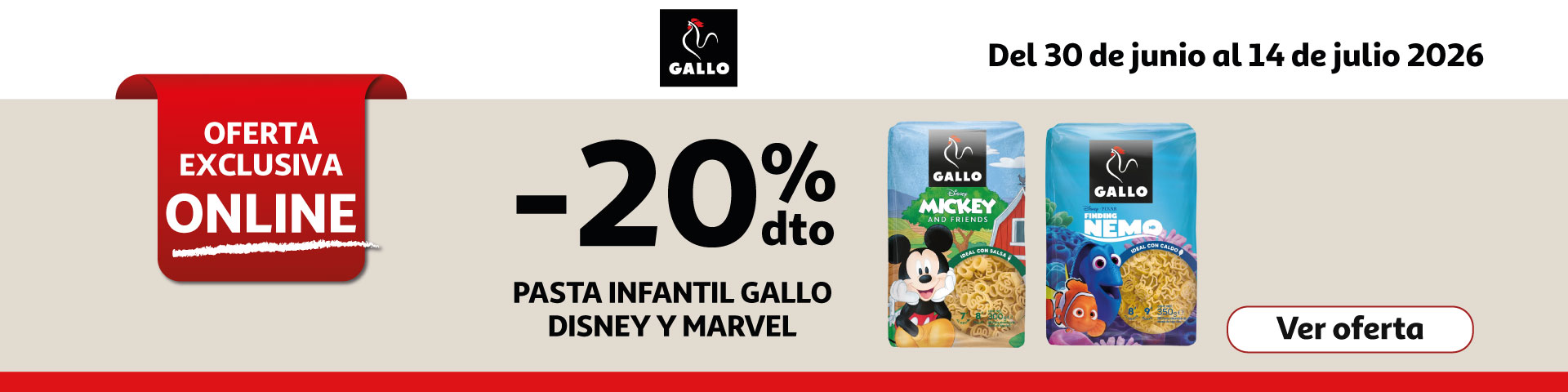 20% Dto. - Pasta infantil Gallo Disney y Marvel