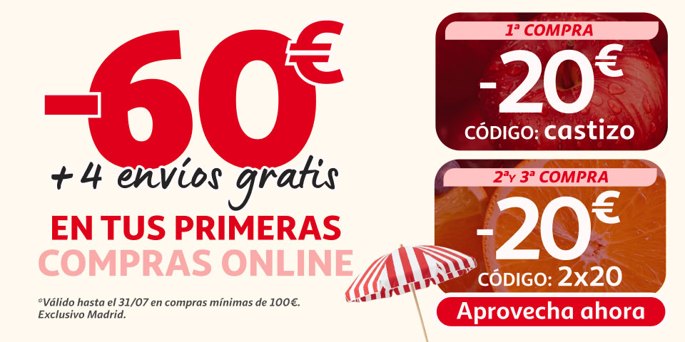 Disfruta 60€ de descuento en tus primeras compra online en Madrid y cuatro envío gratis