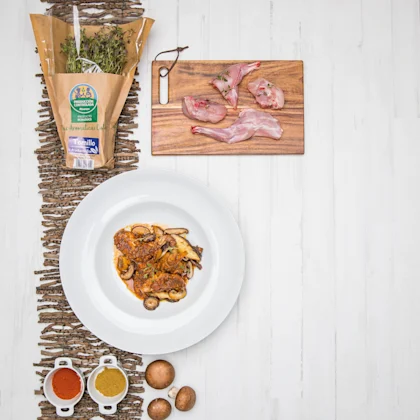 Receta de conejo con setas y frutos secos