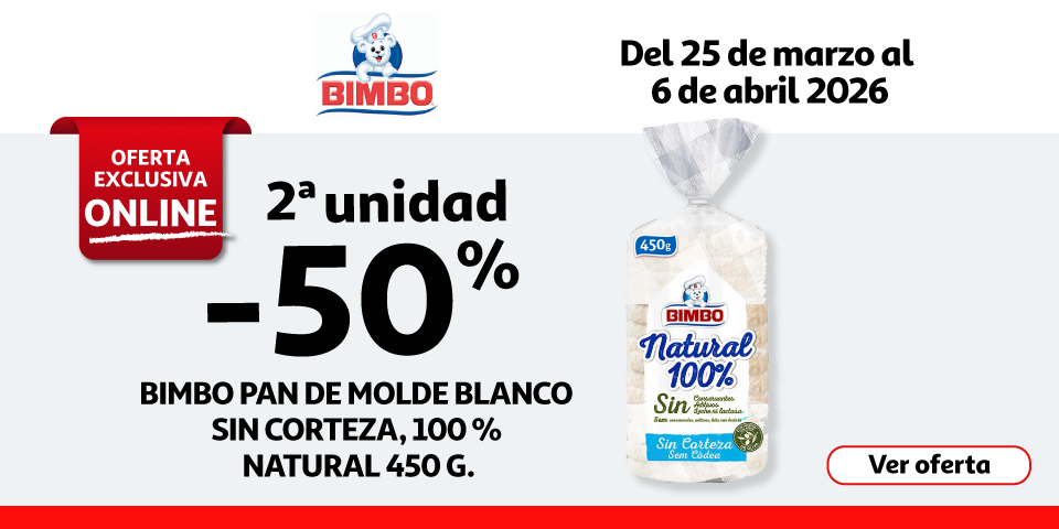 2ª Unid. al 50% - BIMBO Pan de molde blanco sin corteza, 100 % natural 450 g.