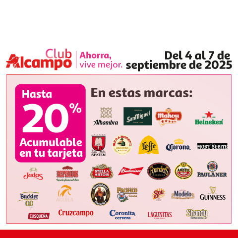 Hasta 20% acumulable en tu tarjeta Club Alcampo en una selección de marcas de cerveza