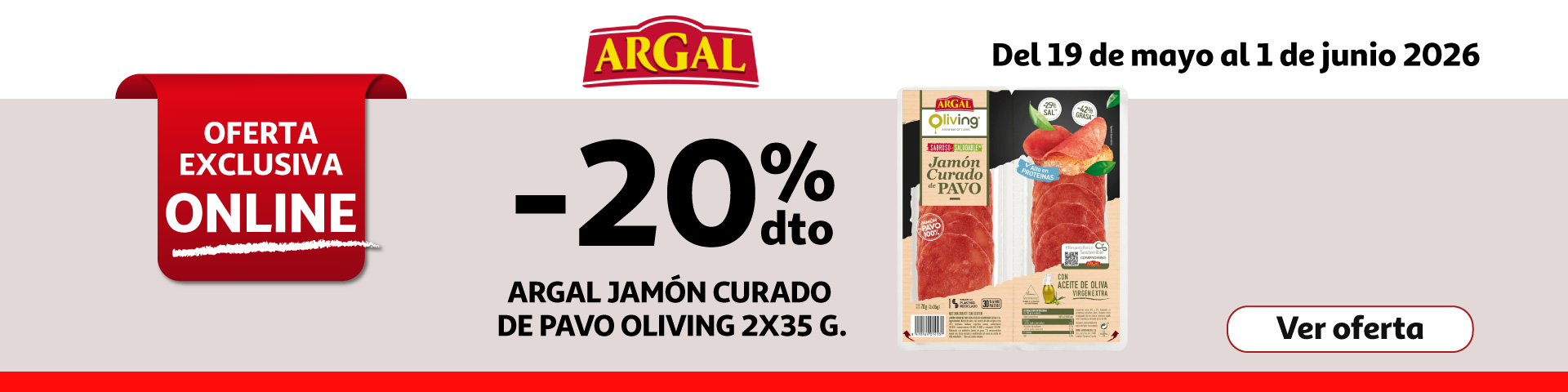 20% Dto. - ARGAL Jamón curado de pavo 
