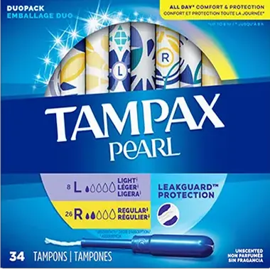 Tampax Pearl, L et U, emballage de tampons