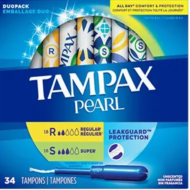 Tampax Pearl, R et S, emballage de tampons
