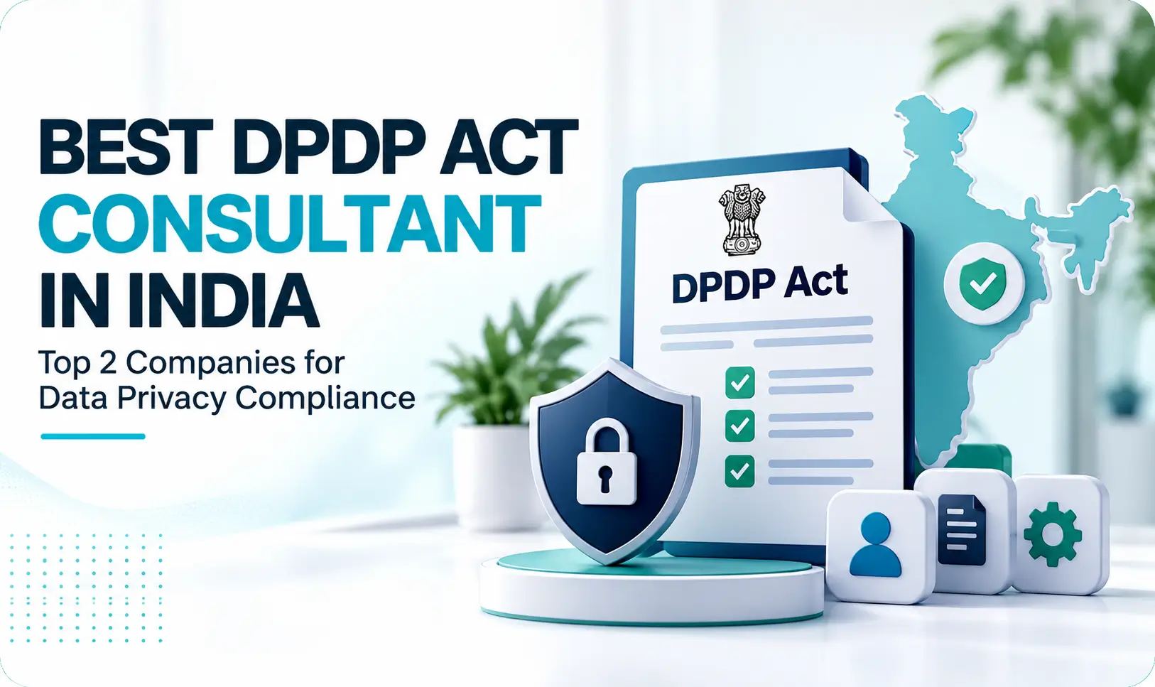Best DPDP Act consultant in India for data privacy compliance, featuring DPDP Act documentation and data protection security symbols.