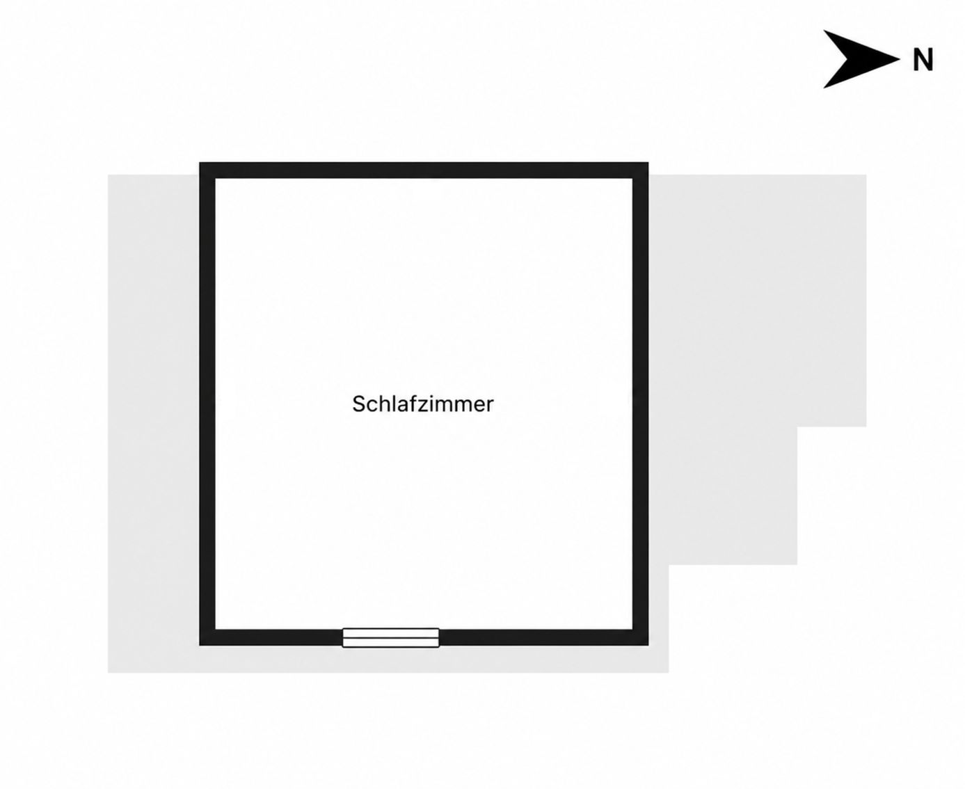 Grundriss eines quadratischen Schlafzimmers mit einer Tür an der unteren Seite.