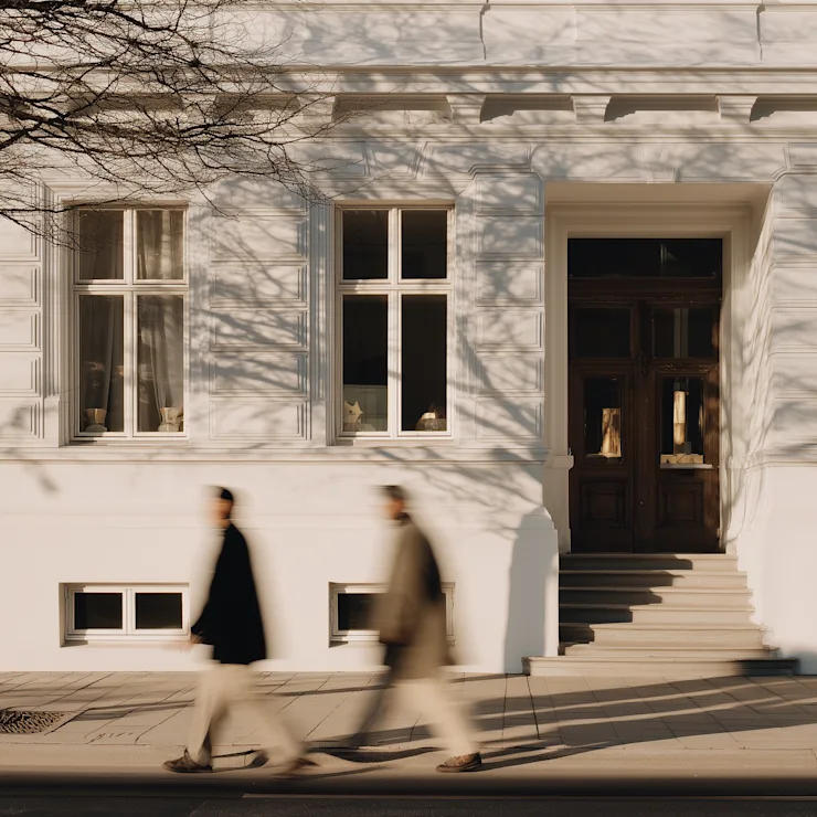 Moderner Eingangsbereich eines Hauses mit viel Glas, großen Pflanzen und weißen Wänden.